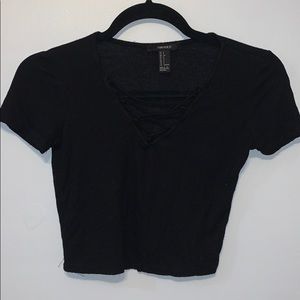 Black lace up cropped t-shirt